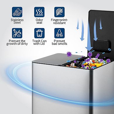 2x4 Gallon Garbage Can, Stainless Steel Step Trash Can with 2 Compartments, Plastic Inner Buckets