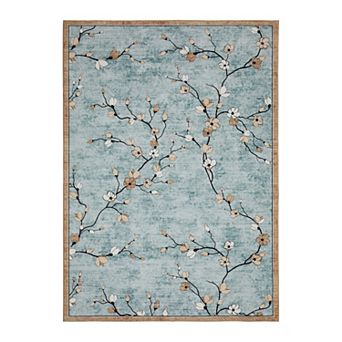 Vintage Floral Area Rug for Living Room, Washable Low-Pile Non-Slip Carpet for Home Decor