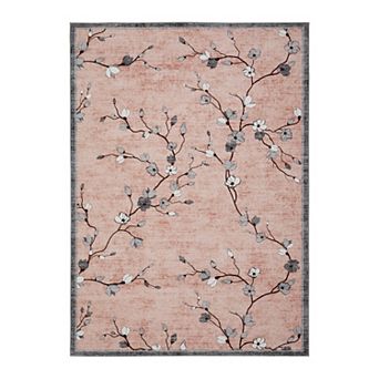 Vintage Floral Area Rug for Living Room, Washable Low-Pile Non-Slip Carpet for Home Decor