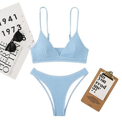 Women's Ribbed Bikini Sets Scoop Neck Swimsuit Textured Bathing Suit