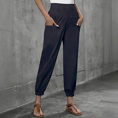 Women's Elastic High Waisted Joggers Casual Pants Lounge Trousers with Pockets