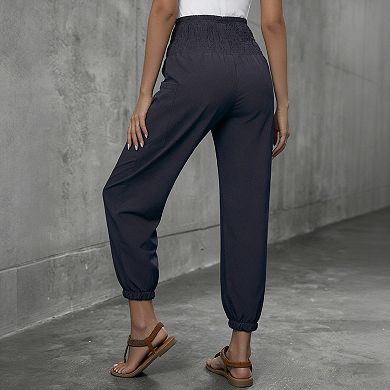 Women's Elastic High Waisted Joggers Casual Pants Lounge Trousers with Pockets