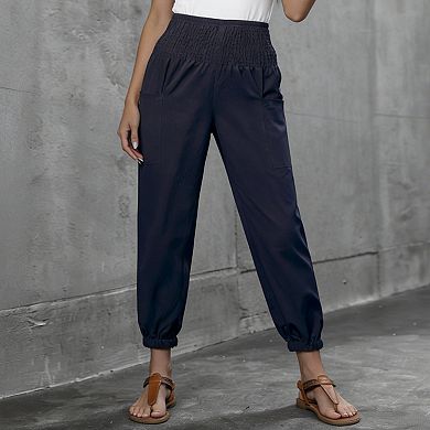Women's Elastic High Waisted Joggers Casual Pants Lounge Trousers with Pockets