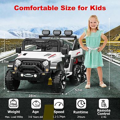 24V 4WD Ride On Car for Kids, EVA Wheels, Remote Control, LED Lights, Music