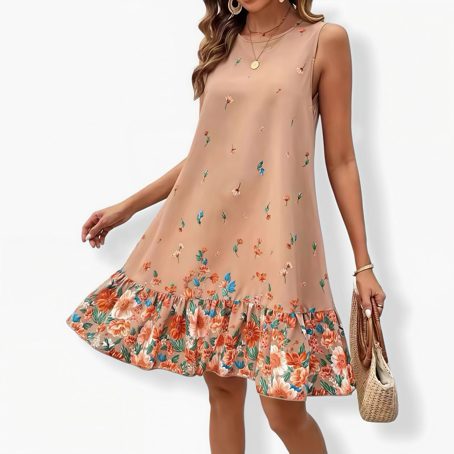Женские платья Short Sleeve Midi Dress - Flattering V-Neck Casual Waisted Summer Dress