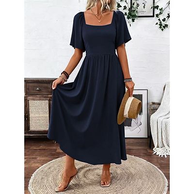 maxi short dresses for women R.Vivimos Women's Summer Maxi Off-Shoulder Dresses Short Sleeve Empire  Waist Boho Floral Print Casual Smocked Flowy Dresses