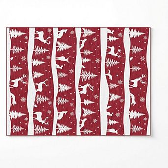 Washable Reindeer Christmas Area Rug, Modern Holiday Non Slip Accent Carpet for Bedroom