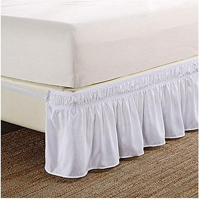 Pleated Wrap Around Bed Skirt Egyptian Cotton Elastic Dust Ruffle White Queen