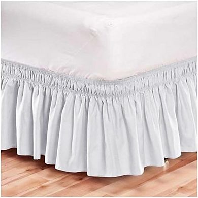 Pleated Wrap Around Bed Skirt Egyptian Cotton Elastic Dust Ruffle White Queen