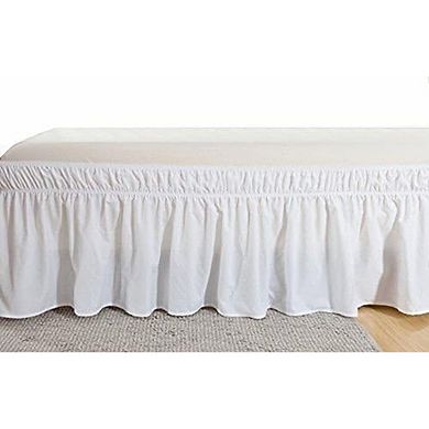 Pleated Wrap Around Bed Skirt Egyptian Cotton Elastic Dust Ruffle White Queen