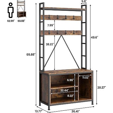 5-in-1 Hall Tree with Shoe Bench - Hooks 2 Drawers