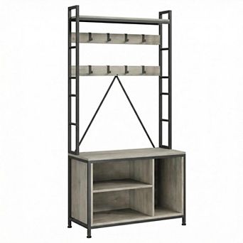 5-in-1 Hall Tree with Shoe Bench - Hooks 2 Drawers