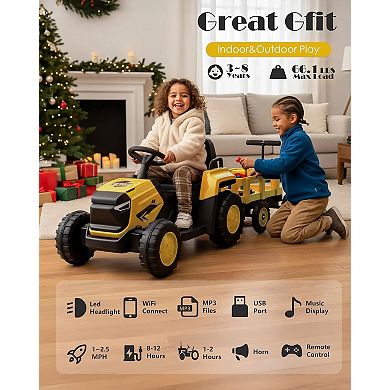 12V Kids Electric Tractor with Cart, Remote Control, Outdoor Garden Play