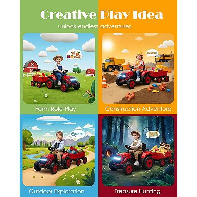12V Kids Electric Tractor with Cart, Remote Control, Outdoor Garden Play