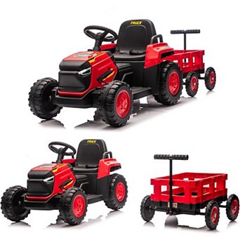 12V Kids Electric Tractor with Cart, Remote Control, Outdoor Garden Play