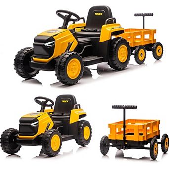 12V Kids Electric Tractor with Cart, Remote Control, Outdoor Garden Play