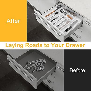 100%Bamboo Expandable Cutlery Tray with Adjustable Dividers