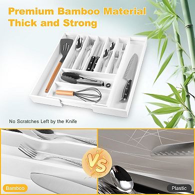 100%Bamboo Expandable Cutlery Tray with Adjustable Dividers