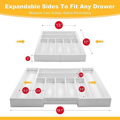 100%Bamboo Expandable Cutlery Tray with Adjustable Dividers