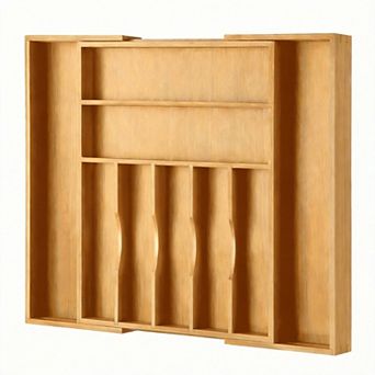 100%Bamboo Expandable Cutlery Tray with Adjustable Dividers