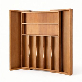 100%Bamboo Expandable Cutlery Tray with Adjustable Dividers