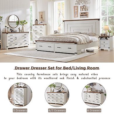 Farmhouse Nightstand Charging Station 2-Drawer Wood End Table