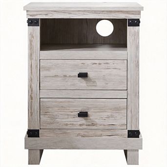 Farmhouse Nightstand Charging Station 2-Drawer Wood End Table