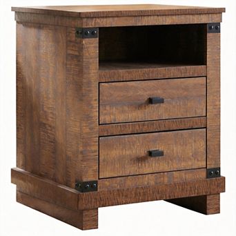 Farmhouse Nightstand Charging Station 2-Drawer Wood End Table