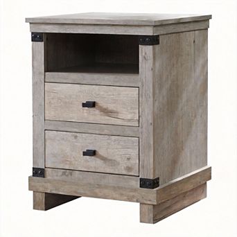 Farmhouse Nightstand Charging Station 2-Drawer Wood End Table