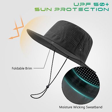 UPF 50+ Bucket Sun Hat Perforated Mesh Adjustable Breathable Lightweight Outdoor Men Women