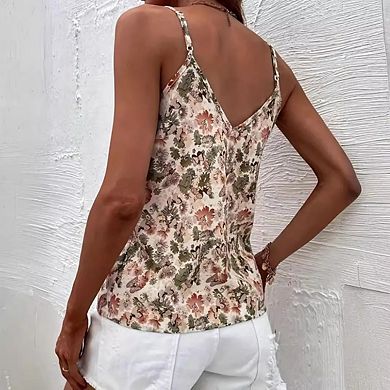 Women's V Neck Floral Print Spaghetti Strap Cami Top