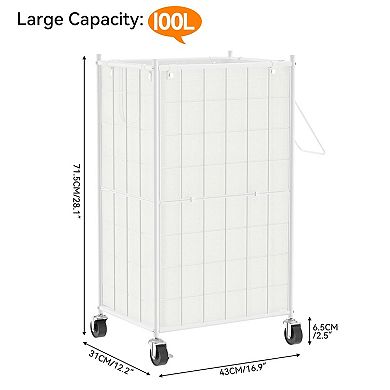 Laundry Hamper Wheels Metal Wire Frame Rolling Basket Removable Bag Dirty Clothes Organizer