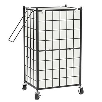 Laundry Hamper Wheels Metal Wire Frame Rolling Basket Removable Bag Dirty Clothes Organizer
