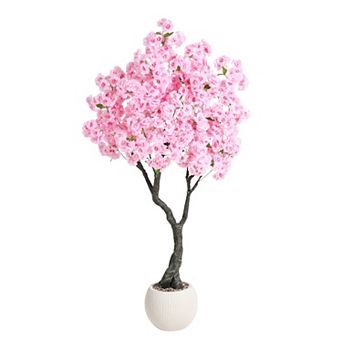 Pink Artificial Cherry Blossom Tree with Realistic Trunk & Flowers, Potted Fake Tree for Indoor