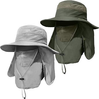 Men's Wide Brim Fishing Hat UPF 50+ Sun Protection Removable Face Neck Flap