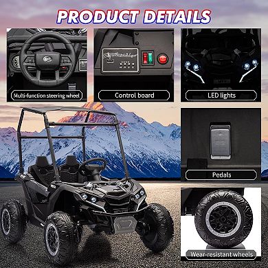 24V Electric UTV Ride-On for Kids, 2 Seater, LED Lights