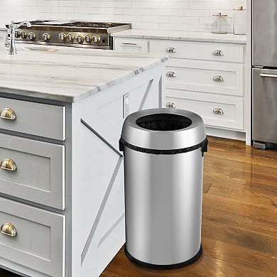 Heavy Duty Open Top Stainless Steel Kitchen Trash Can 17 Gallon Fingerprint-Resistant Waste Bin