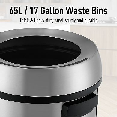 Heavy Duty Open Top Stainless Steel Kitchen Trash Can 17 Gallon Fingerprint-Resistant Waste Bin