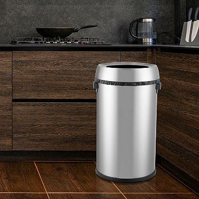 Heavy Duty Open Top Stainless Steel Kitchen Trash Can 17 Gallon Fingerprint-Resistant Waste Bin