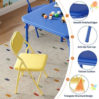 5Piece Kids Folding Table&Chair Set,Space-Saving Toddler Activity Table w/Waterproof PU Top,Soft Cus