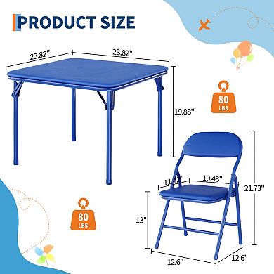 5Piece Kids Folding Table&Chair Set,Space-Saving Toddler Activity Table w/Waterproof PU Top,Soft Cus