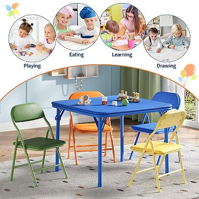 5Piece Kids Folding Table&Chair Set,Space-Saving Toddler Activity Table w/Waterproof PU Top,Soft Cus