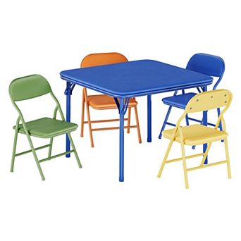 5 pc Kids Folding Table&Chair Set,Space-Saving Toddler Activity Table w/Waterproof PU Top,Soft Cus