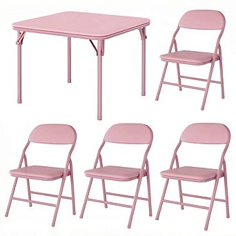 5 pc Kids Folding Table&Chair Set,Space-Saving Toddler Activity Table w/Waterproof PU Top,Soft Cus