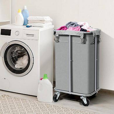 Laundry Basket With Wheels Rolling Hamper Removable Bag Sorter Cart Clothes Organizer Metal Frame