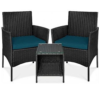 3 pc PE Rattan Patio Furniture Set, Wicker Chairs with Cushions for Garden, Backyard