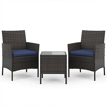 3 pc PE Rattan Patio Furniture Set, Wicker Chairs with Cushions for Garden, Backyard