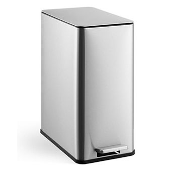 4 Gallon Stainless Steel Trash Can with Soft Close Lid, Step-on Garbage Bin, Compact Slim Design