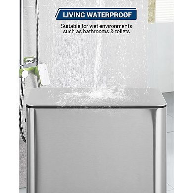 4 Gallon Stainless Steel Trash Can with Soft Close Lid, Step-on Garbage Bin, Compact Slim Design