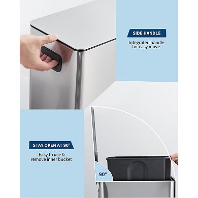 4 Gallon Stainless Steel Trash Can with Soft Close Lid, Step-on Garbage Bin, Compact Slim Design